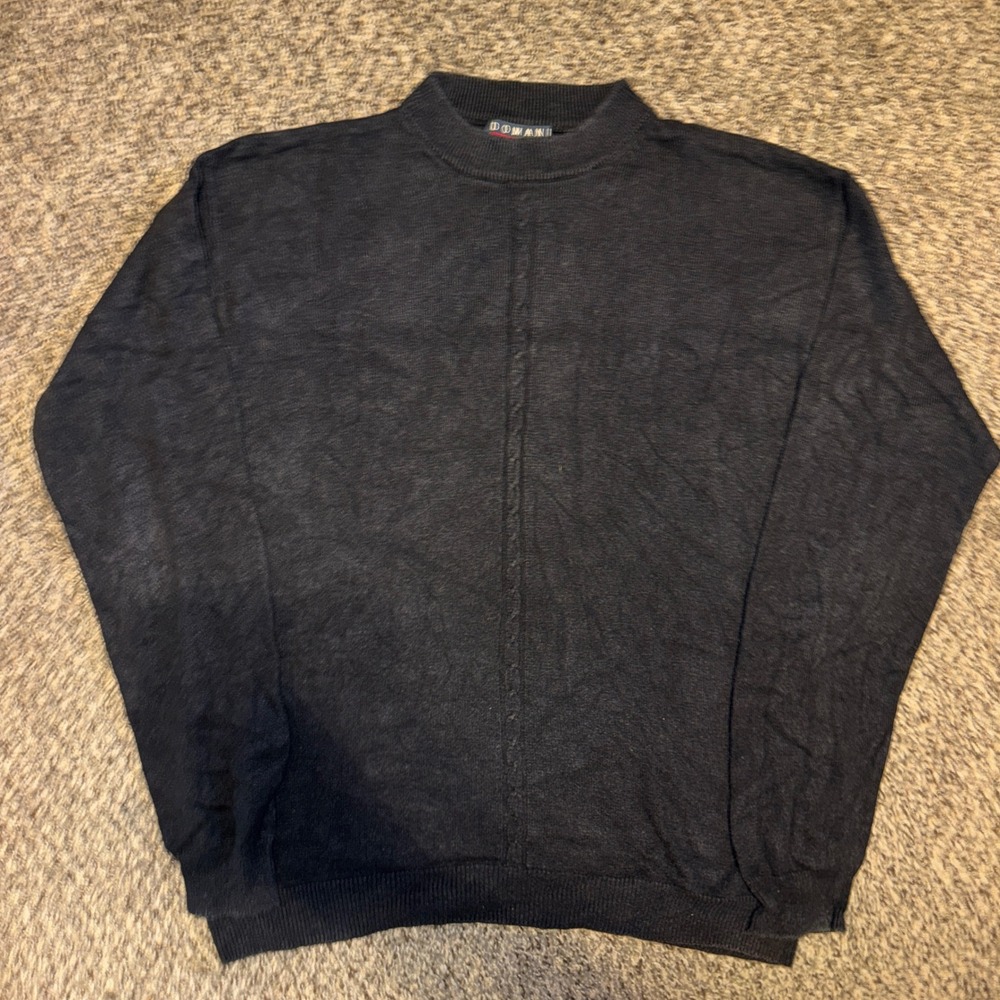 Vintage Domani Silk Cashmere Mock Neck Pullover Sweater XL Navy Blue RN64866